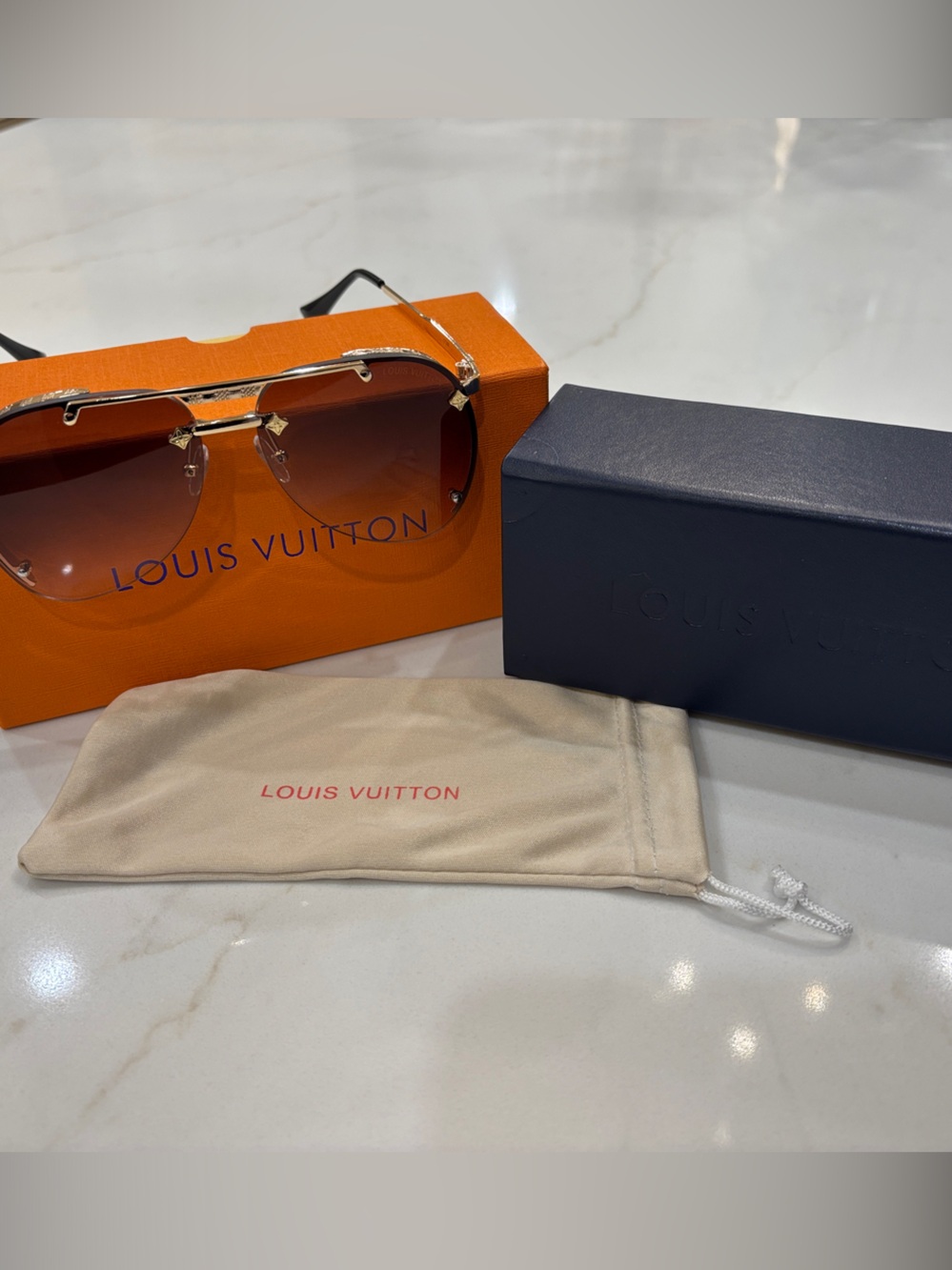 Rimless Sunglasses - Brown Lenses with Gold Accents